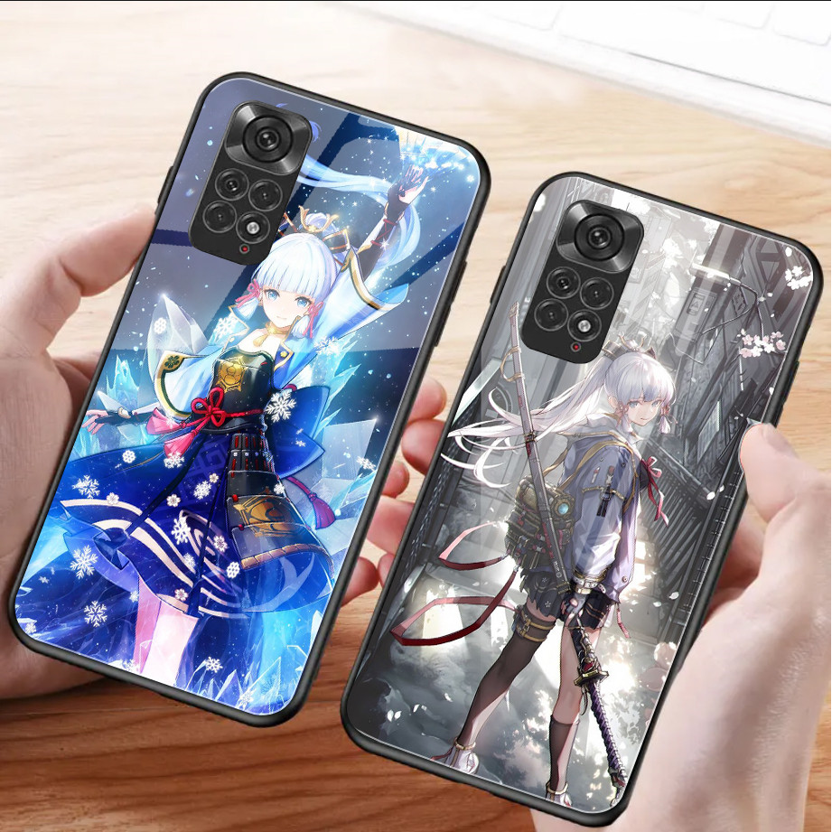 Genshin Impacto Kamisato Ayaka 02 Vidro Temperado Caso De Telefone Para Xiaomi Redmi Nota 13 pro plus 12 4G 11 10 5G 9 C