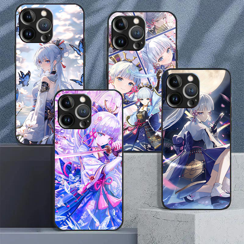 Genshin Impacto Kamisato Ayaka 01 Caso De Telefone Vidro Temperado Para IPhone 16 15 14 13 12 11 Pro XS Max Plus Mini X
