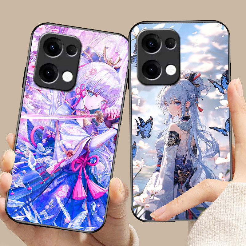 Genshin Impacto Kamisato Ayaka 01 Caso De Telefone Vidro Para Oppo A54 A74 4G A79 5G A94 A3X Reno 11 12 13 11F 12F 13F 1