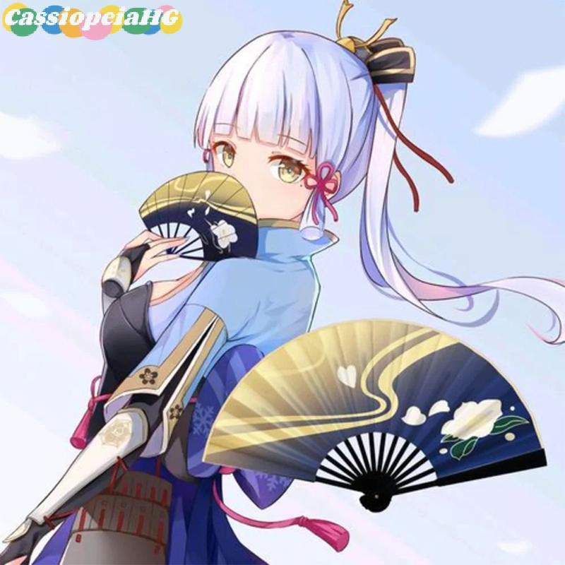 (Cassiopeiahg) Genshin Impacto Kamisato Ayaka Cosplay Fã Pano Dobrável Ventilador De Mão Portátil Verão Prop Presente No