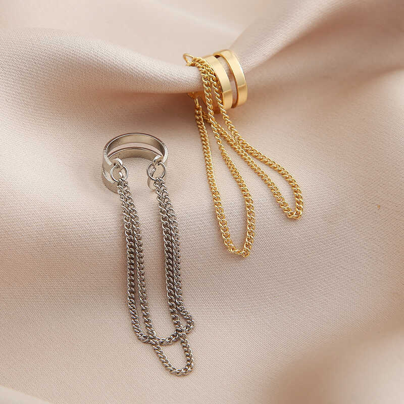 Moda dupla camada de Metal corrente borla brincos único criativo nicho Hip-Hop estilo Punk sem piercing orelha osso clip