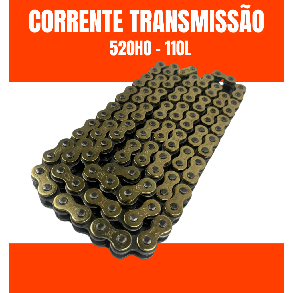 Corrente de Transmissão Dourada Com Retentor 520HO x 110L O'Ring - Emenda Clip