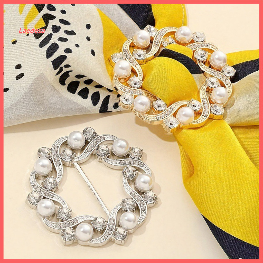 Non-snag Scarf Accessory Adjustable Fastener Elegant Rhinestone Ring with Artificial Pearl – Stylish Silk Clip and Hol