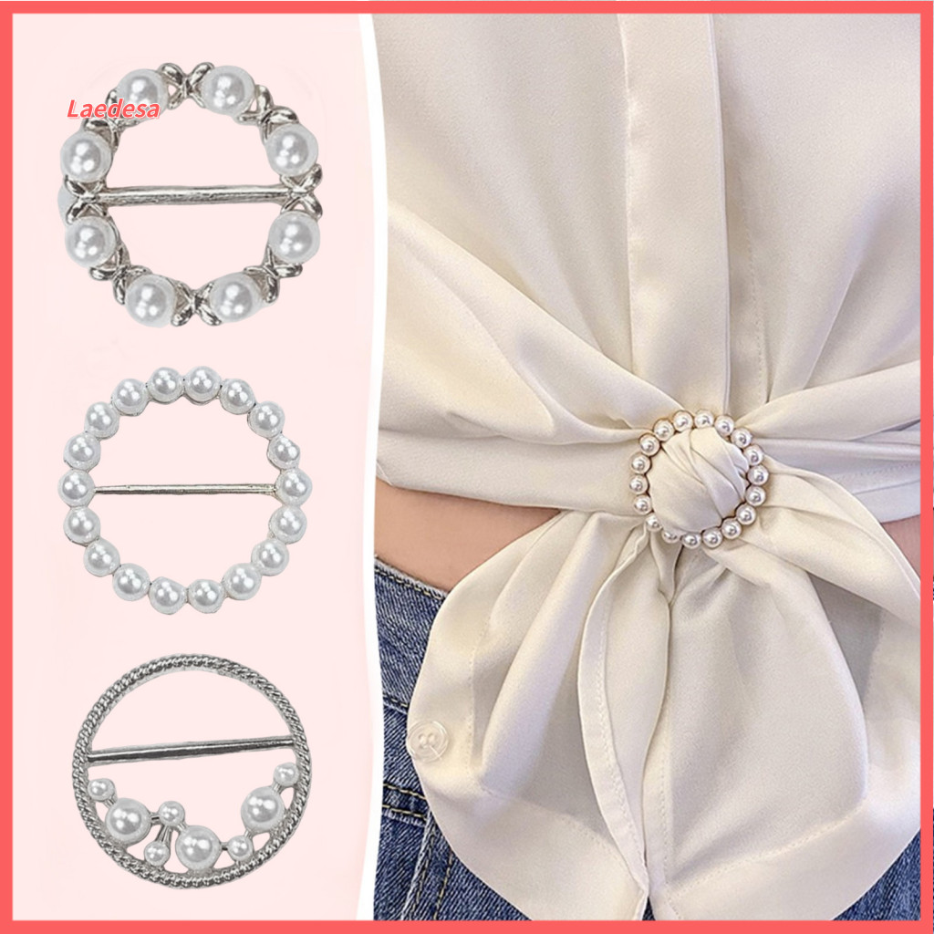 Shirt Clip Button Non-slip Clothing Fastener Fashionable Metal Silk Scarf Ring T-shirt Tie for Women – Stylish Round C