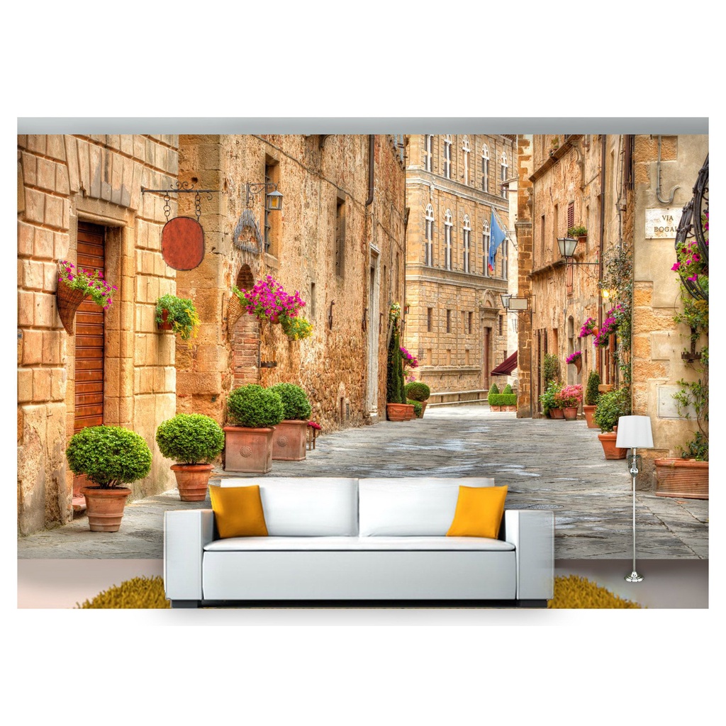 papel de parede Cidade Antiga Flores ruas 3D 10m² CDA23
