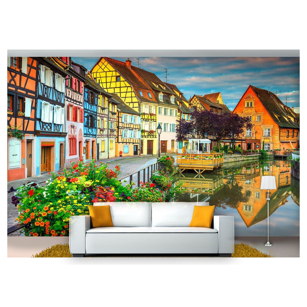 papel de parede Cidade Antiga Flores ruas 3D m² CDA41