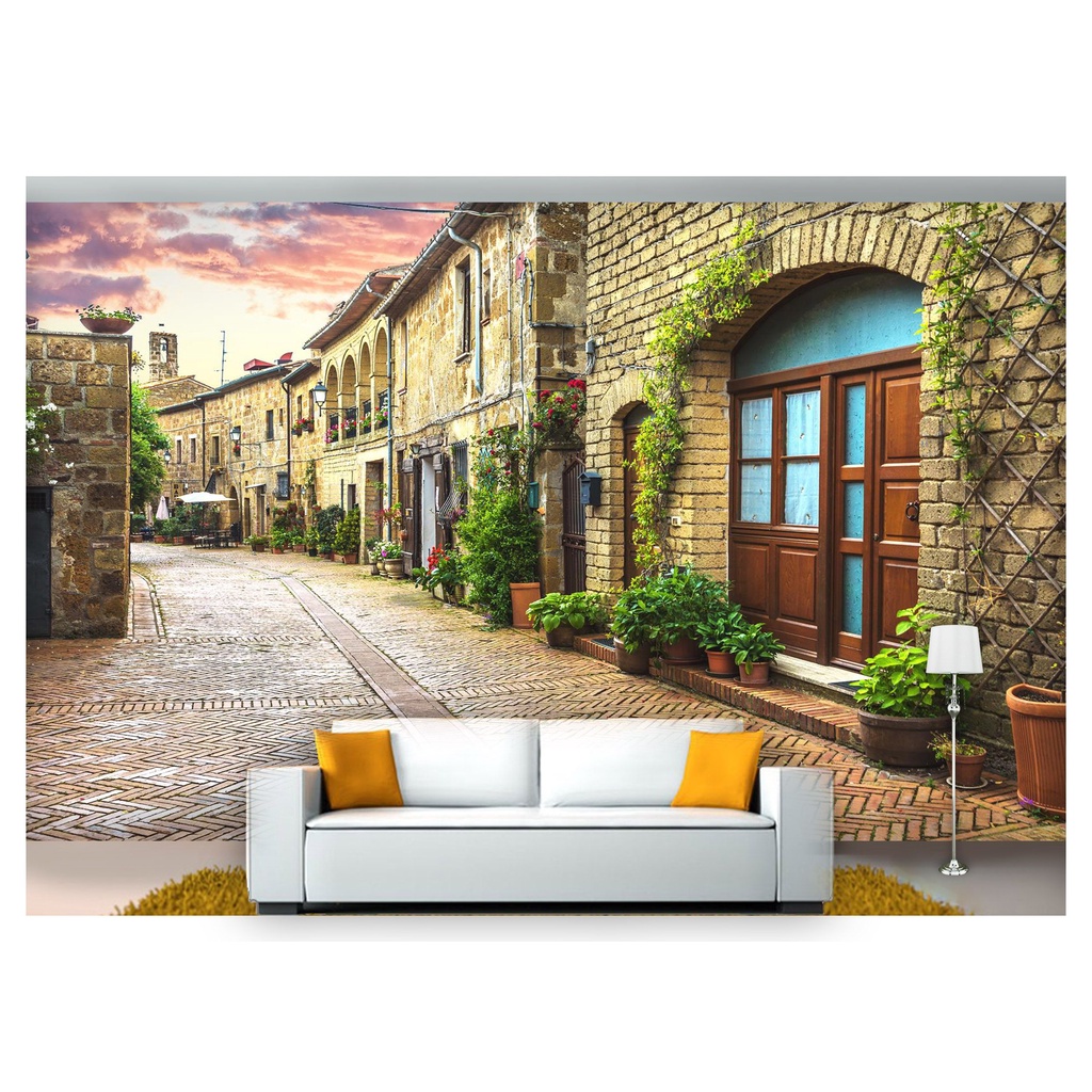 papel de parede Cidade Antiga Flores ruas 3D 10m² CDA38