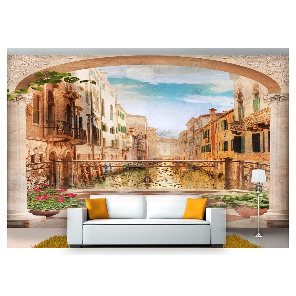 papel de parede Cidade Antiga Flores ruas 3D 7,5m² CDA29