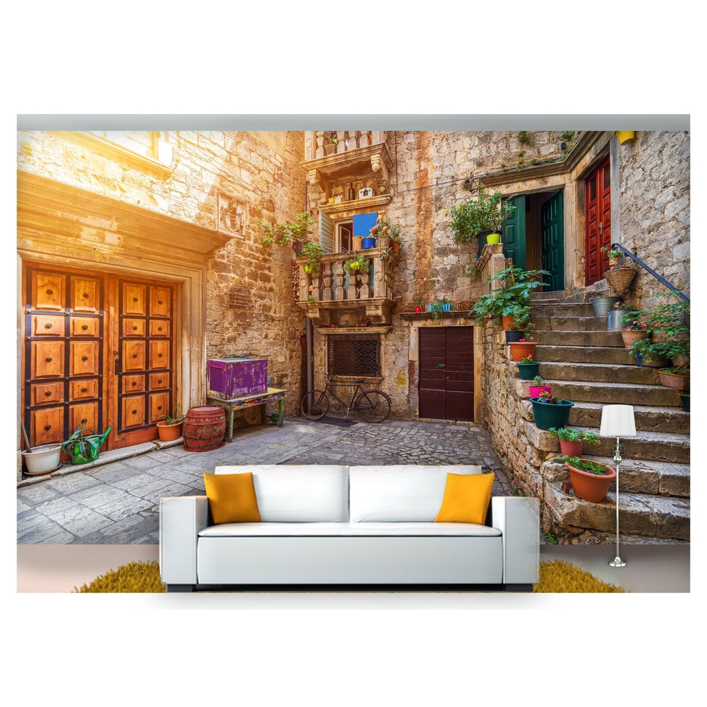 papel de parede Cidade Antiga Flores ruas 3D m² CDA54