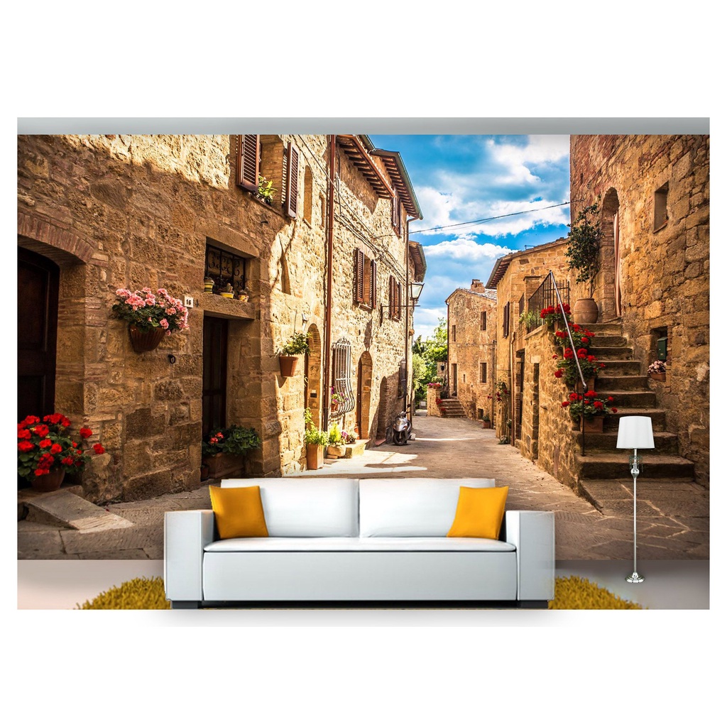 papel de parede Cidade Antiga Flores ruas 3D 10m² CDA10