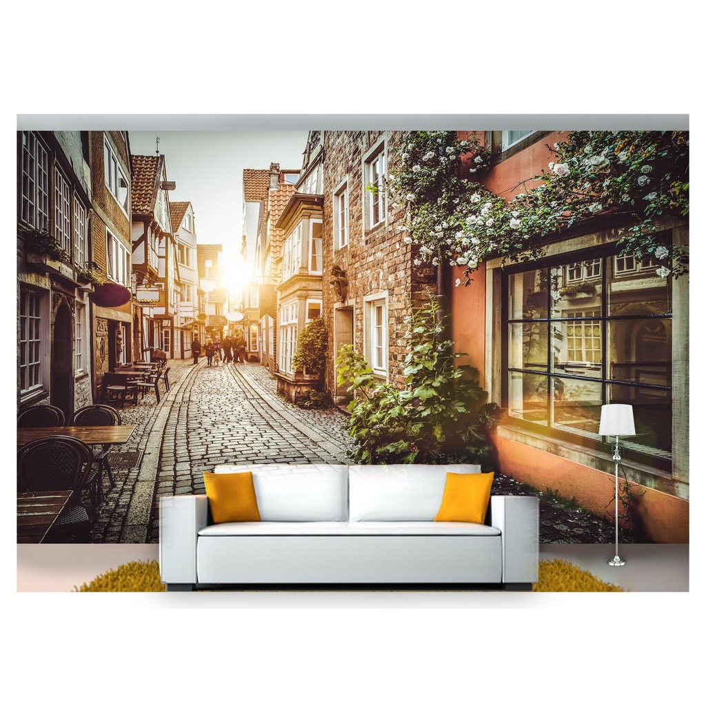 papel de parede Cidade Antiga Flores ruas 3D 10m² CDA08