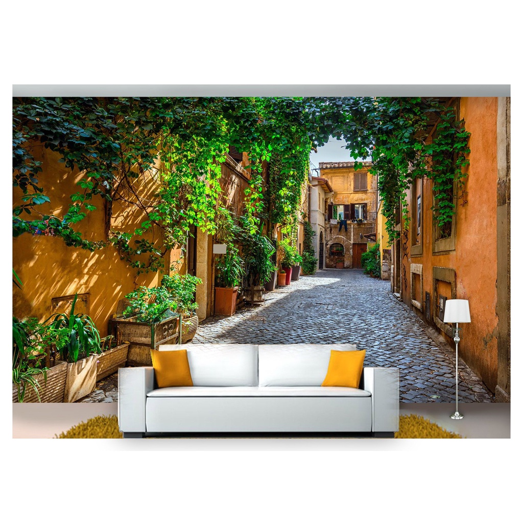 papel de parede Cidade Antiga Flores ruas 3D 7,5m² CDA46