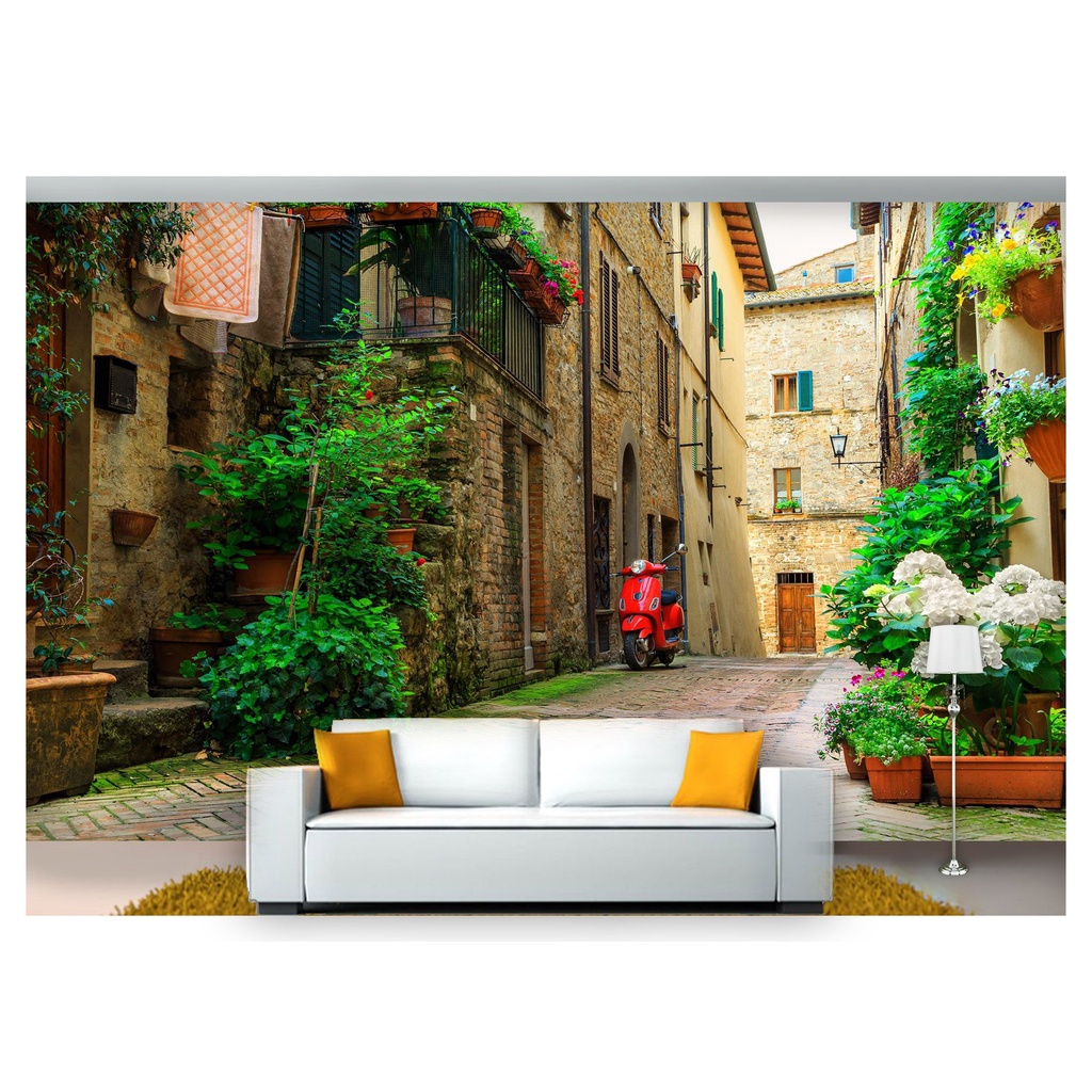 papel de parede Cidade Antiga Flores ruas 3D 7,5m² CDA52