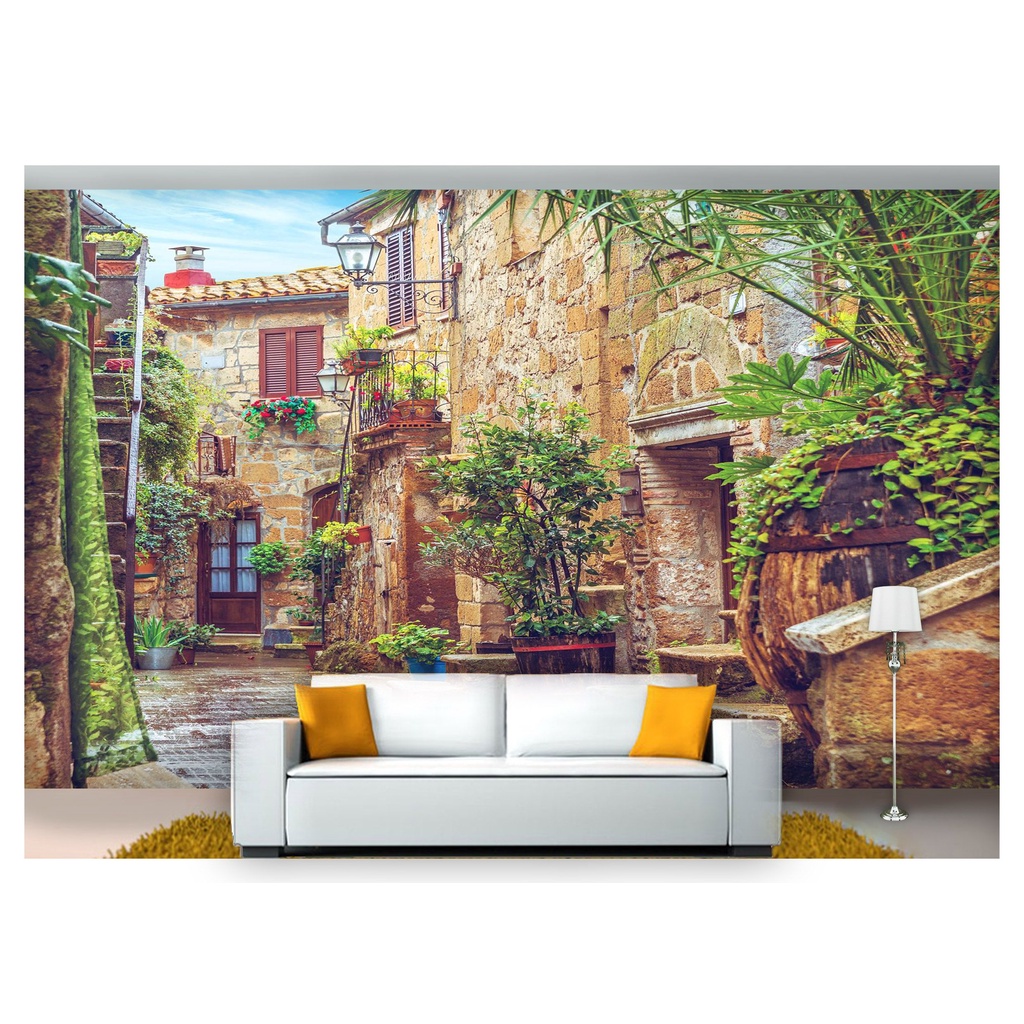 papel de parede Cidade Antiga Flores ruas 3D 6m² CDA31