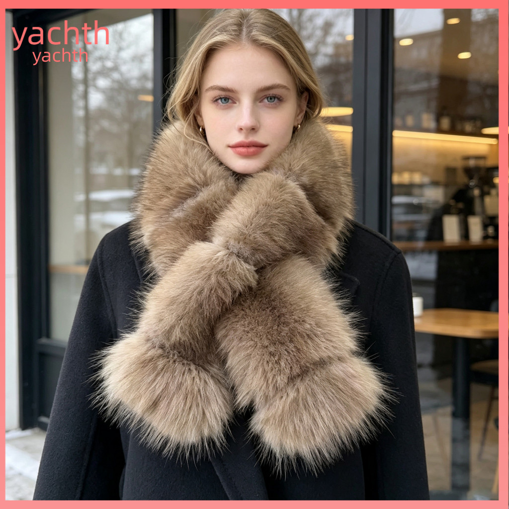 Thermal Neck Warmer Thickened Polyester Scarf Women’s Plush Faux Fur Collar – Warm Fluffy for Winter Fashionable Sof