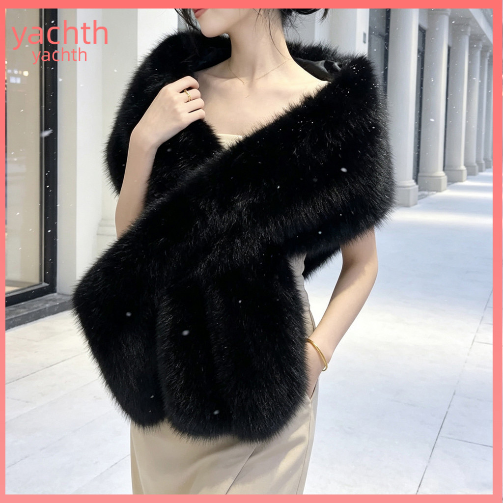 Soft Shawl for Women Women’s Winter Scarf Faux Fur Plush Collar Wrap Warm Solid Color for Bridal Wedding Evening Party
