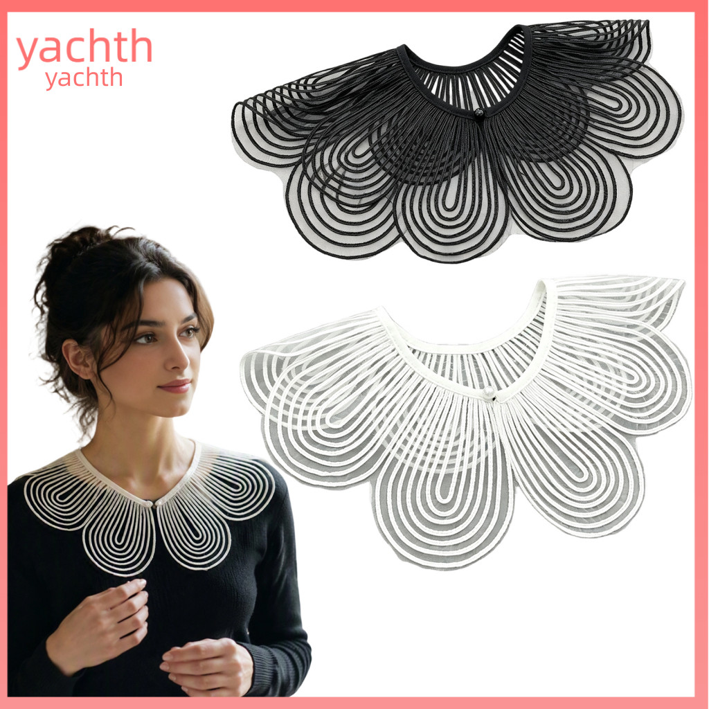 Fake Collar for Shirts Detachable for Women Elegant Embroidery Petals Faux for – Breathable Small Shawl Wrap for Wear