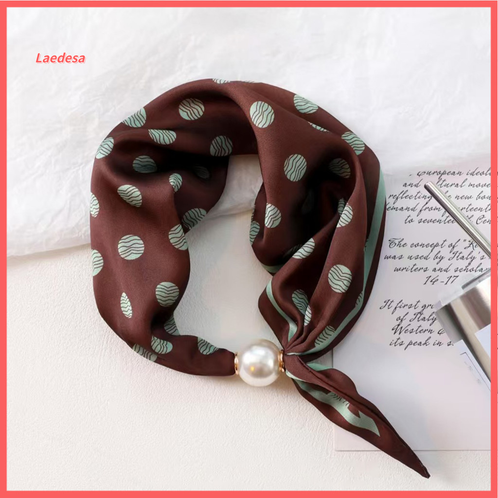 Formal Silk Scarf Accessory Women Women’s Necklace with Striped Leopard and Dot Print Faux Pearl Magnetic Button Elega