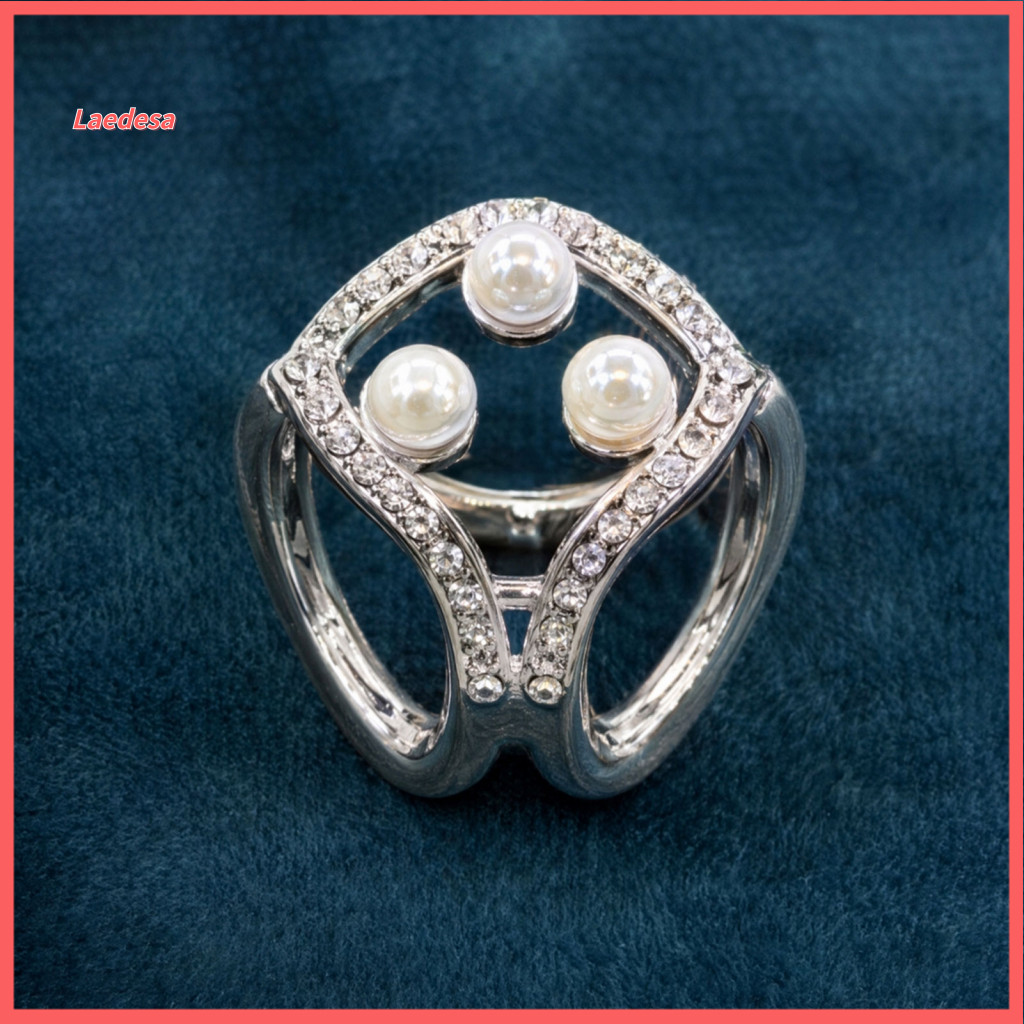 Rhinestone Scarf Clip Double-ring Faux Pearl Button for Women – Elegant Multi-use Fastener Shawl Belt Accessory for Si