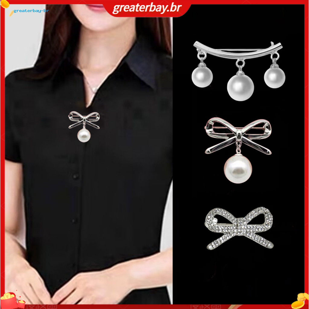 Women’s Bowknot Brooch with Faux Pearl Rhinestones Anti-rust Shawl Clip Pin for Sweaters Scarves Jackets – Elegant D