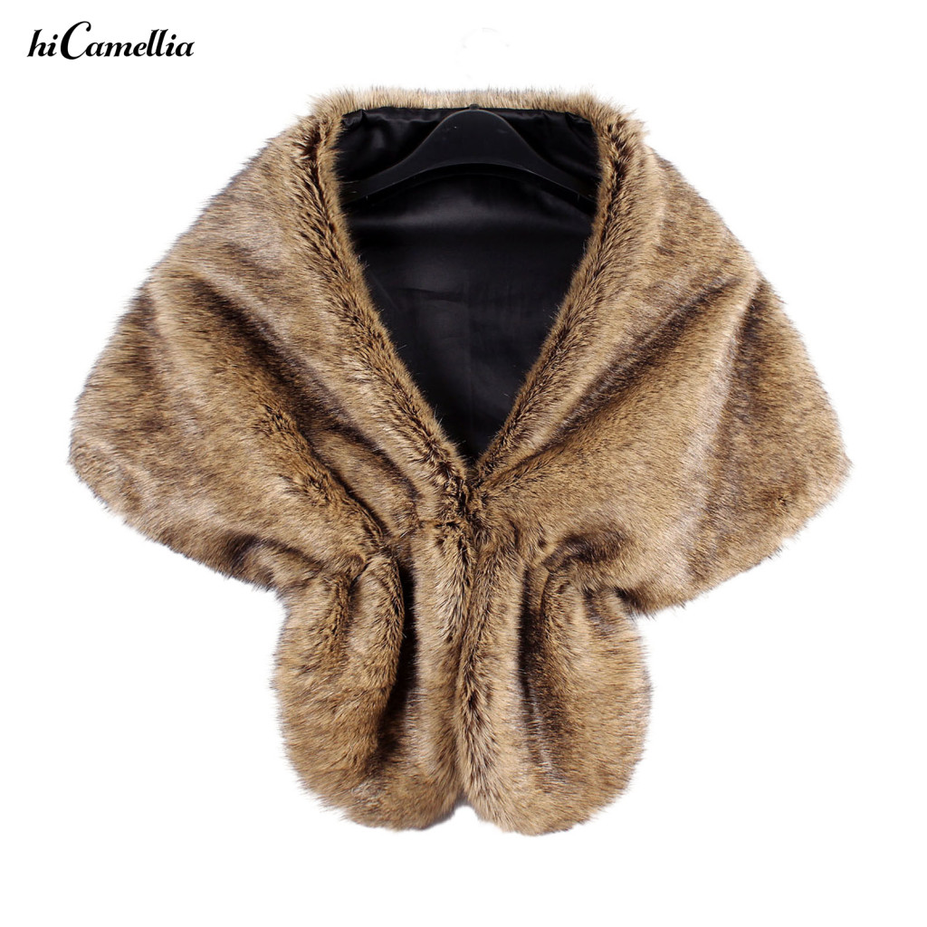 Soft Faux Fur Shawl Artificial Women’s Autumn Winter Thick Warm Solid Color Cape Coat Coldproof Wrap for Formal Party