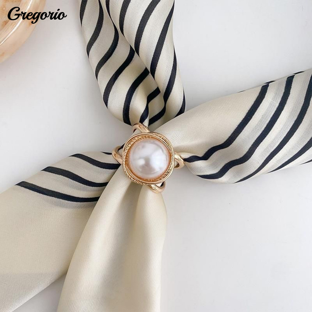 Faux Pearl Scarf Clip Jewelry Elegant Ring – Silk Slide Buckle for Women’s Shawl Neckerchief Shirt Accessory for Sou