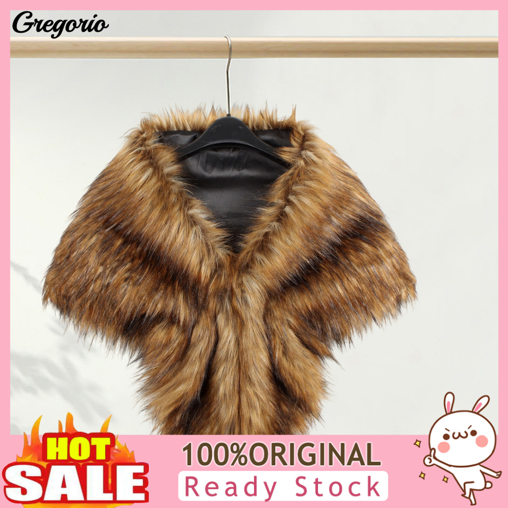 Soft Faux Fur Shawl Coldproof Cape Coat Women’s Autumn Winter Thick Warm Solid Color Wrap for Formal Party and Outdoor