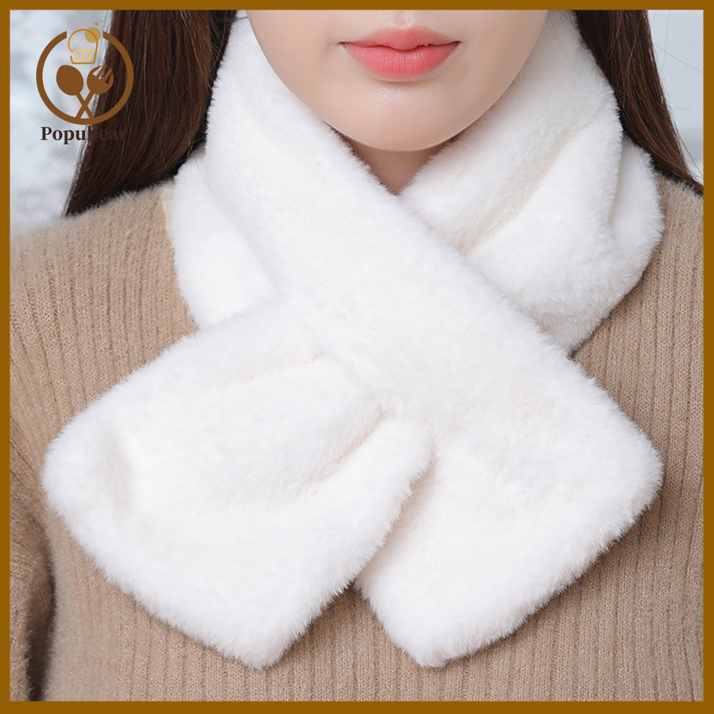 Women Plush Scarf Imitation Rabbit Fur Women’s Winter Faux – Thick Solid Color Neck Warmer Soft Furry Collar for Gir