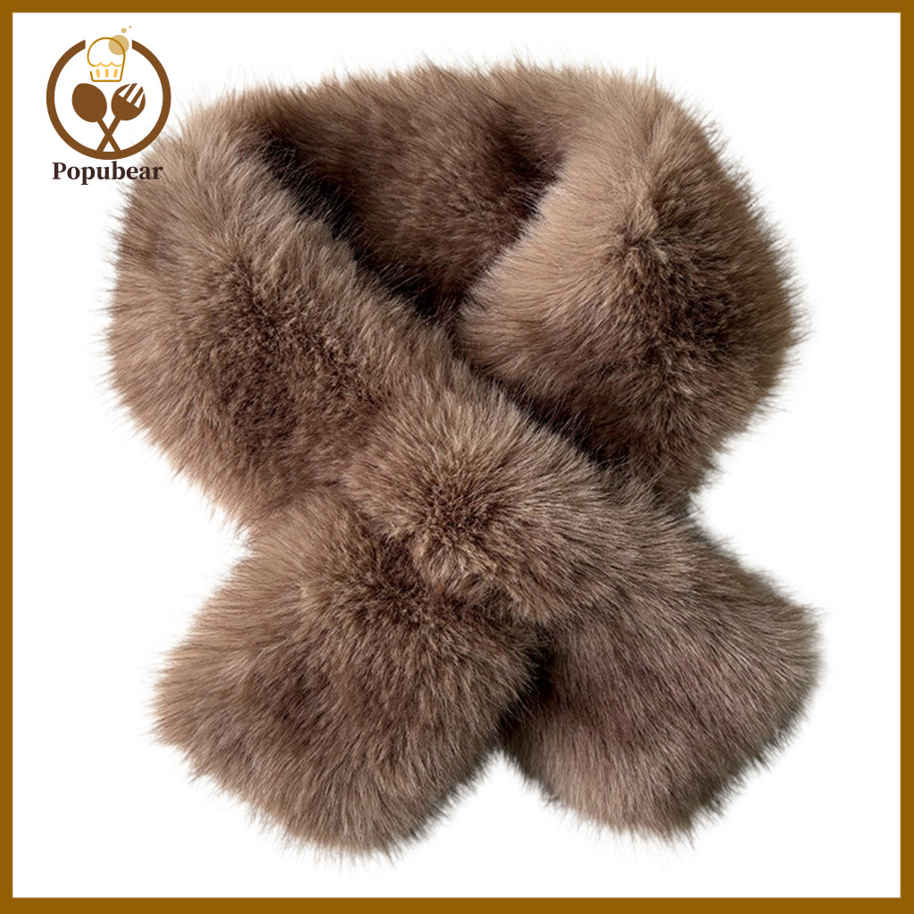Winter Warm Plush Scarves Elegant Faux Fox Fur Scarf for Women Soft Double-sided Thermal Neck Warmer Stylish and Wrap Co