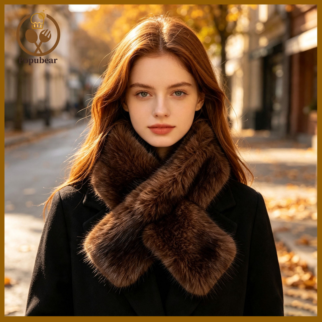 Thickened Plush Neck Warmer Winter Warm Scarf Cozy Faux Fur Collar for Women – Fluffy Stylish Accessory Perfect for Mo