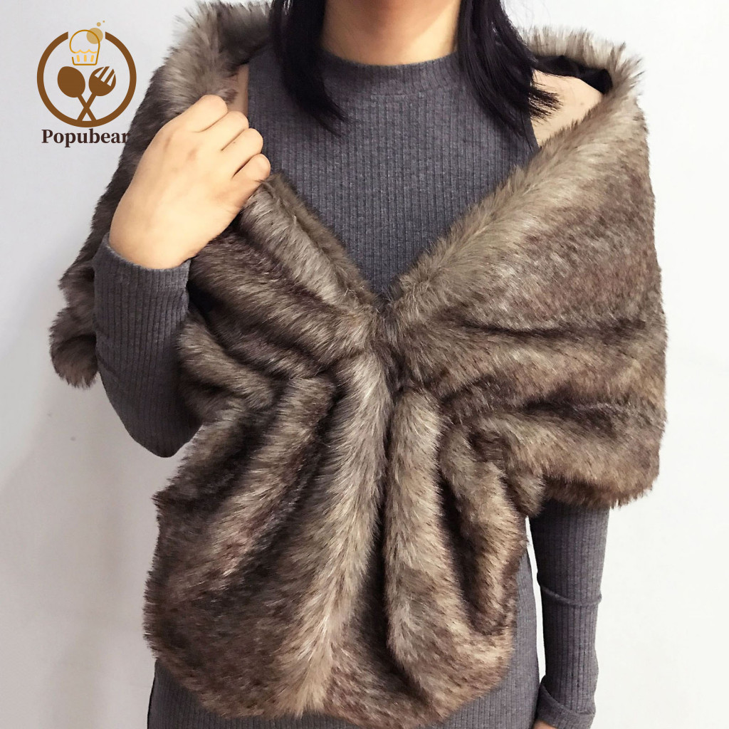 Women Faux Fur Shawl Coat Luxurious Women’s Autumn Winter Thick Warm Cape Solid Color Coldproof Wrap for Formal Party