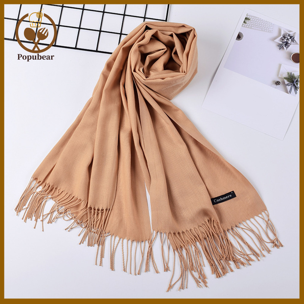 Women Solid Color Scarf Soft Women’s Thickened Faux Cashmere – Warm Windproof Fall Winter Wrap with Tassels Wide Lon