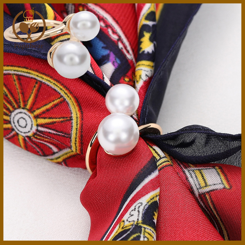 Elegant Scarf Clip High-end Accessory Faux Pearl Ring for Women – Metal Neckerchief Holder Stylish Silk for Shirts for