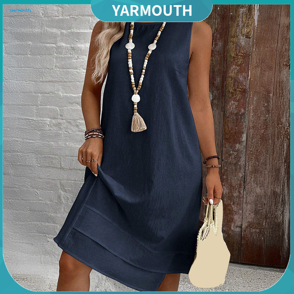 Loose Cut Dress Soft and Light Fabric Women’s Summer Midi Crew Neck Shift Sundress Beach Vacation Holiday Travel Light