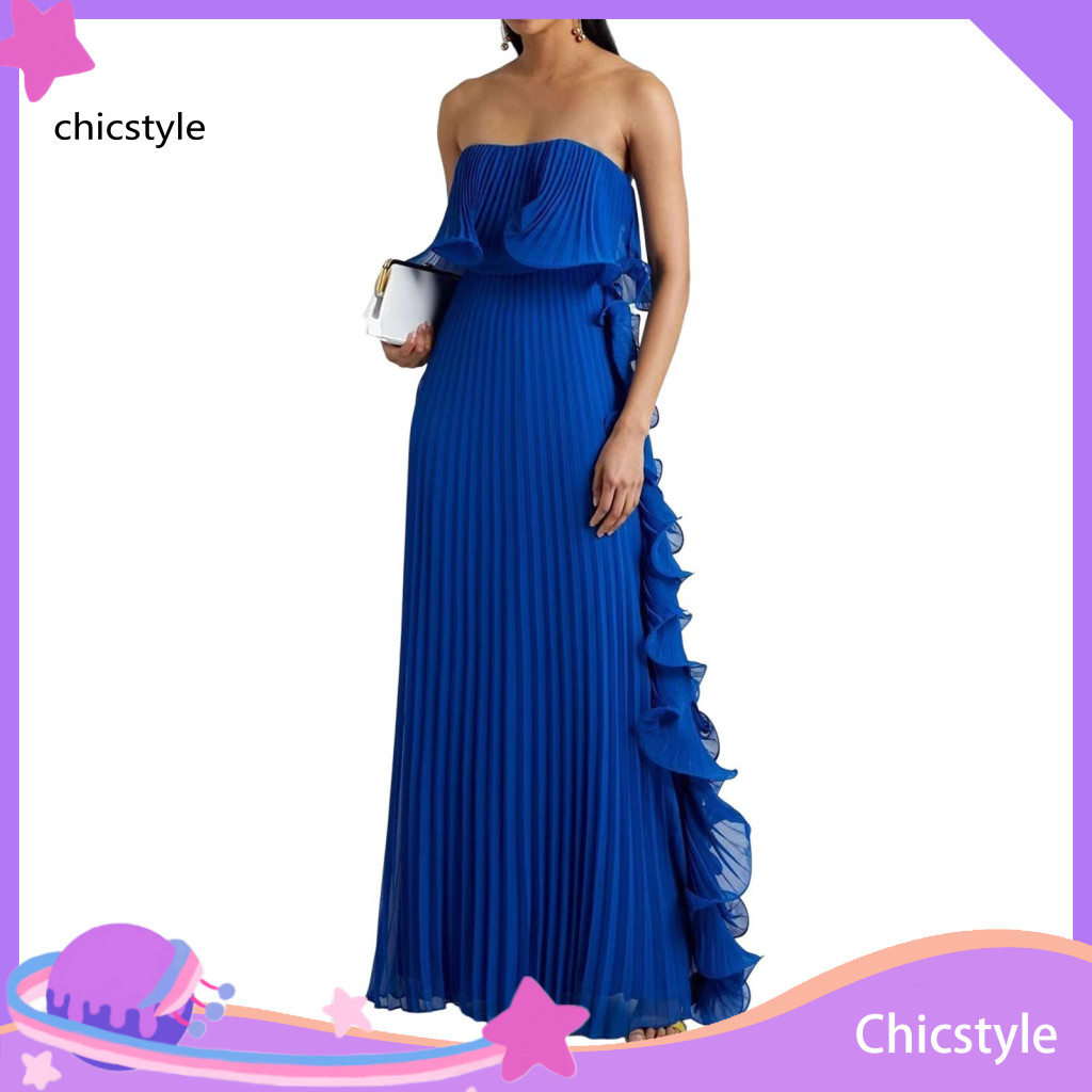 Off Shoulder Dress Stylish Women Women’s Off-shoulder Maxi Summer Ruffle Pleated Swing Long Beach Wedding Party Travel