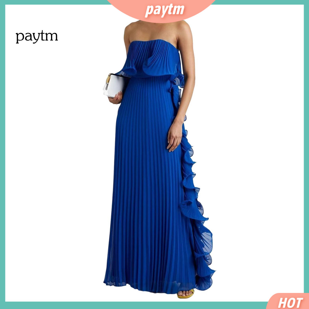 Women Wrap Dress Long Women’s Off Shoulder Maxi Summer Ruffle Pleated Swing Beach Wedding Party Travel Elegant Sundres