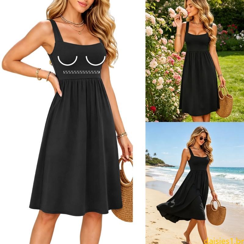 Women Dresses Integrated Pad Square Neck Sleeveless Dress Daily Travel