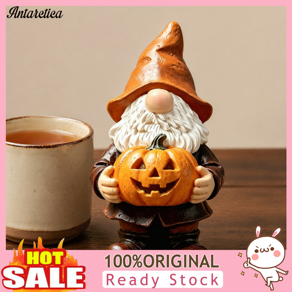 Autumn Pumpkin Gnome Decor Cute for Balcony Halloween Garden Statue – Faceless Holding Waterproof Resin Yard for Porch