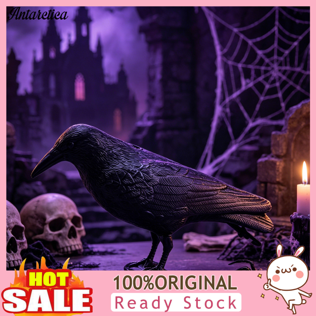 Window Decoration Crow Realistic Ornament with Feather Texture Waterproof Halloween Stable Base Outdoor Decor for Garden