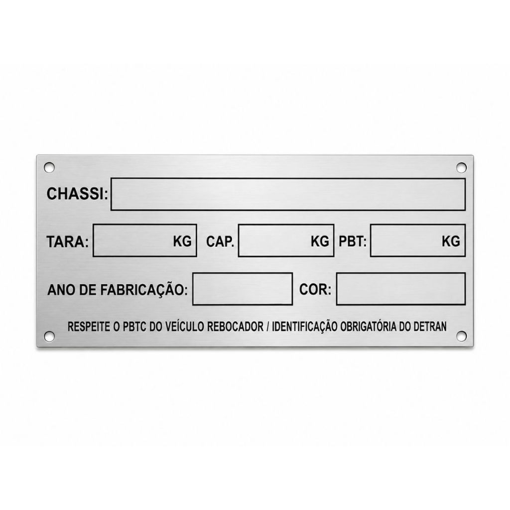 Plaqueta Emblema Placa Chassi Universal Alumínio Carretinha Reboque Asa Delta Fazendinha