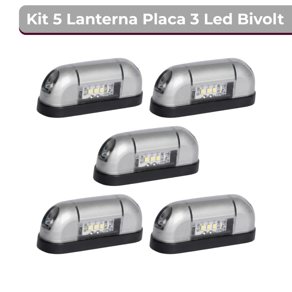 Kit 5 Lanterna Luz Placa 3 Led Reboque Carretinha Carreta Bivolt