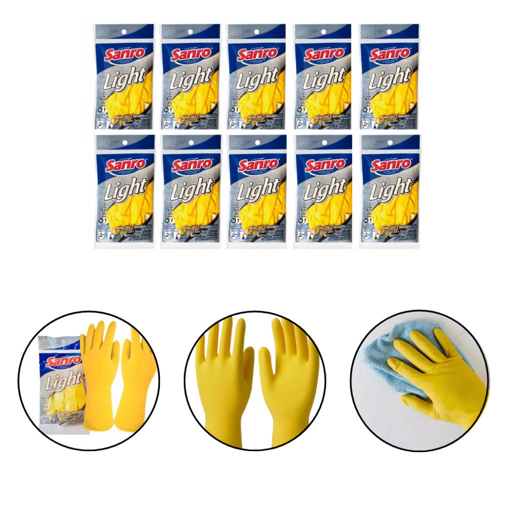 Kit 10 Luvas Sanro Light Antiderrapante Para Limpeza Jardinagem Tamanho G