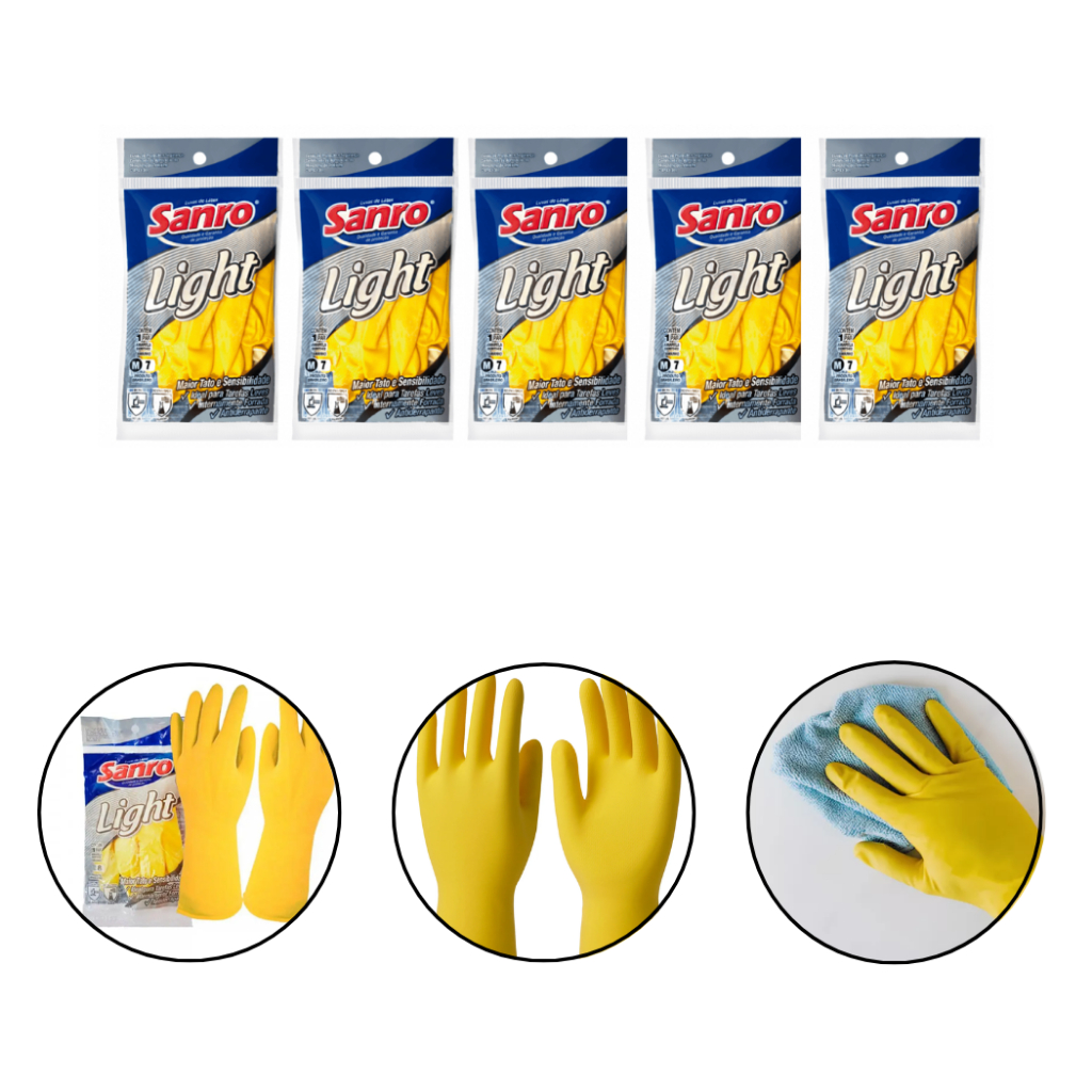 Kit 5 Luvas Sanro Light Antiderrapante Para Limpeza Jardinagem Tamanho P