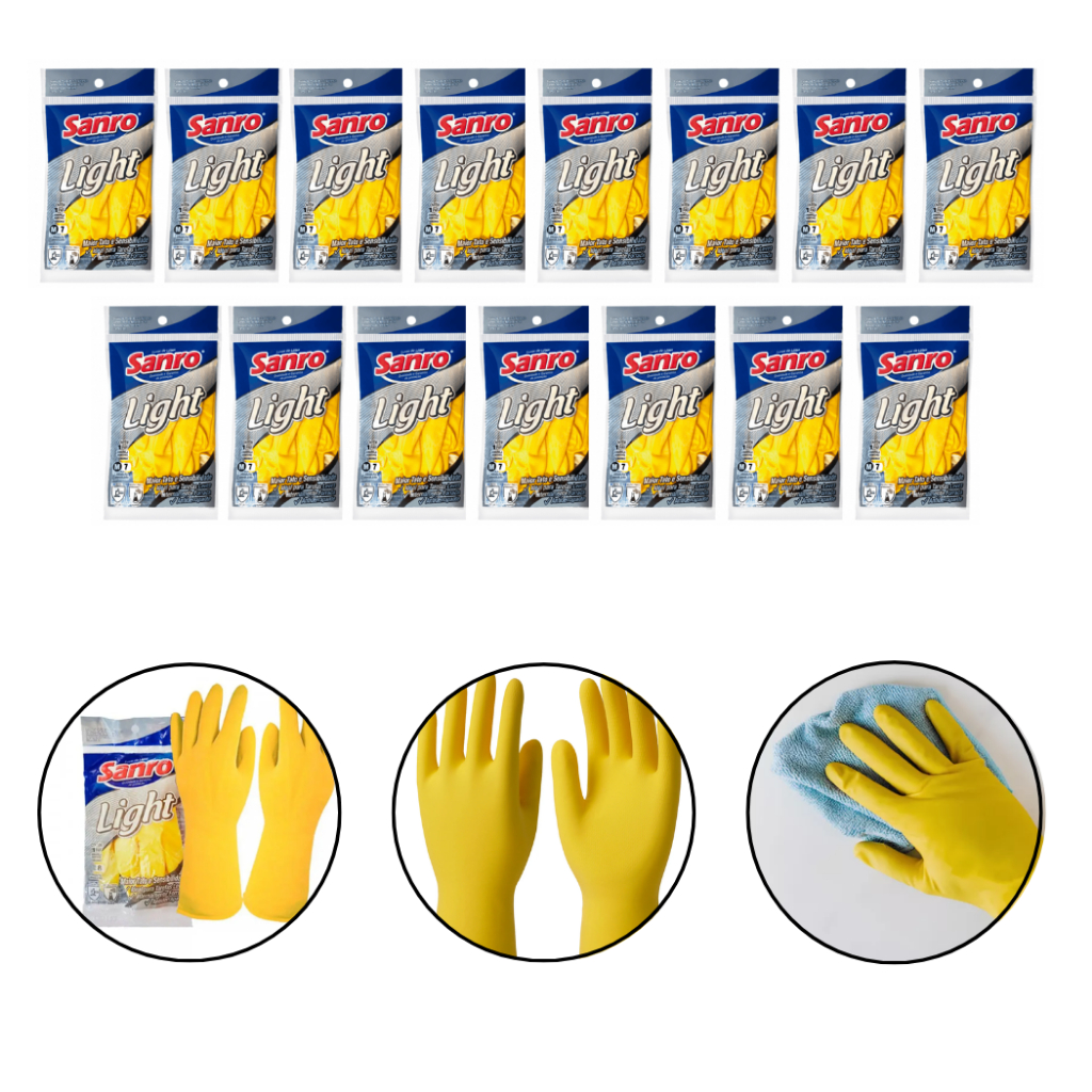 Kit 15 Luvas Sanro Light Antiderrapante Para Limpeza Jardinagem Tamanho G