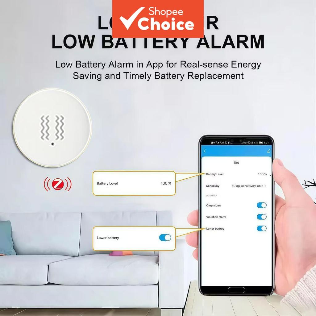 Outros Para Tuya Zigbee Sensor De Vibração Detecção Circular Smart Life APP Notificação Em Tempo Real Impacto De Movimen