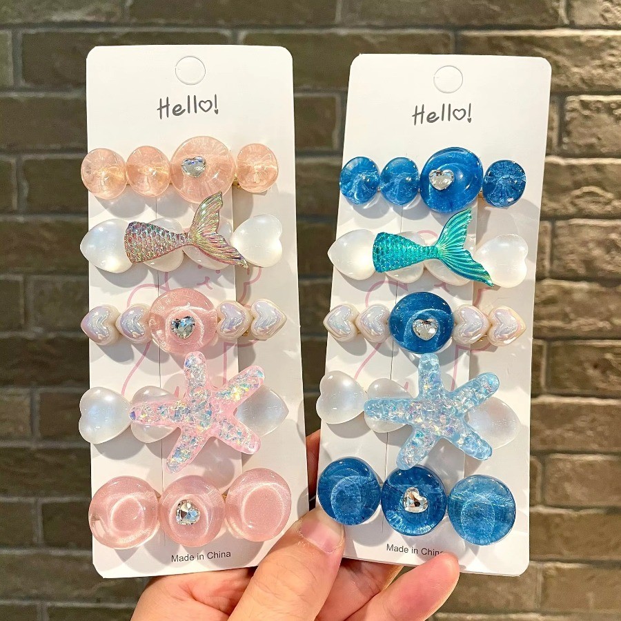 Acessórios Para Cabelo De Bebê Ocean Fantasy Grampos De-Coração Com Caixa De Bolhas E Barra De Cauda De Sereia