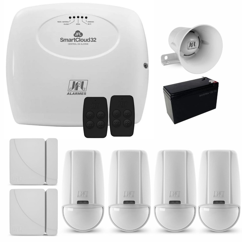 KIT ALARME WIFI JFL SMARTCLOUD 32 SENSOR S FIO 4 IR 2 MAGNET