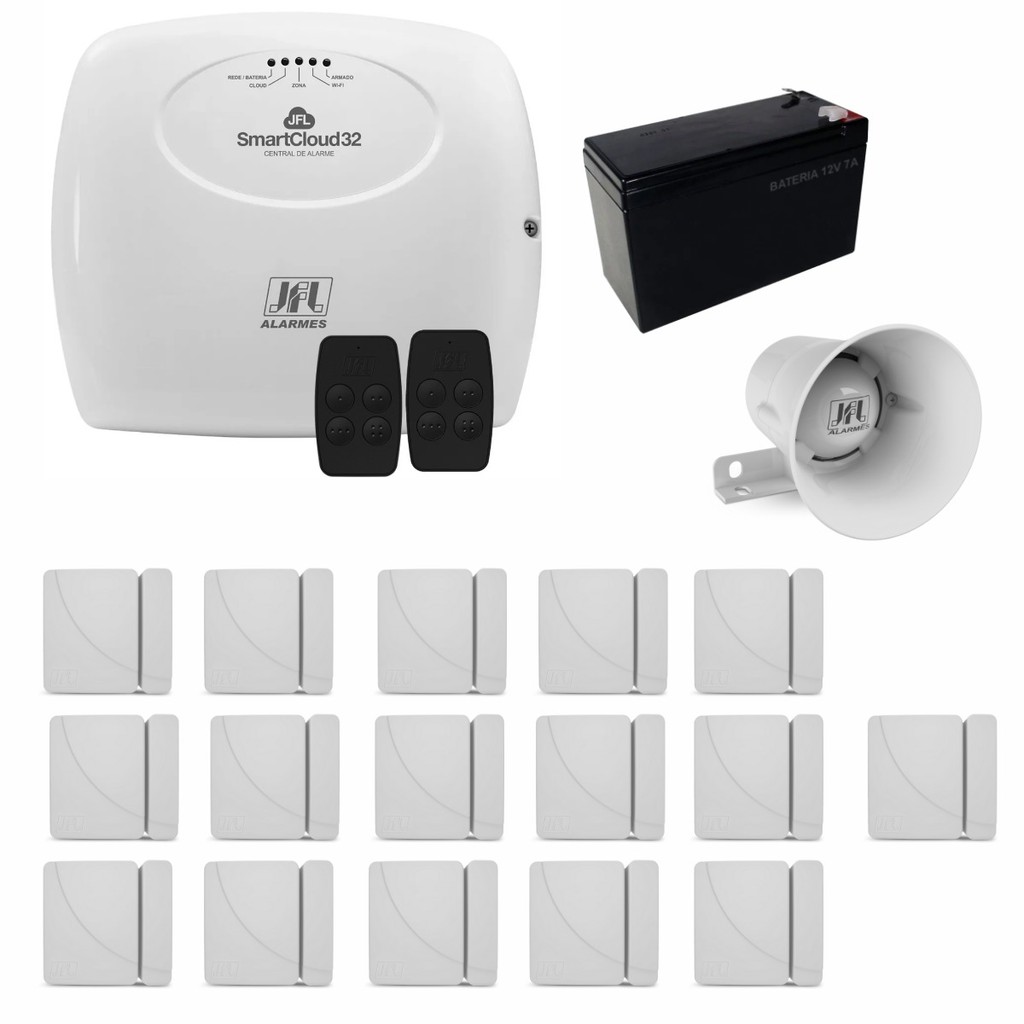 KIT ALARME WIFI JFL SMARTCLOUD 32 COM 16 SENSORES SEM FIO
