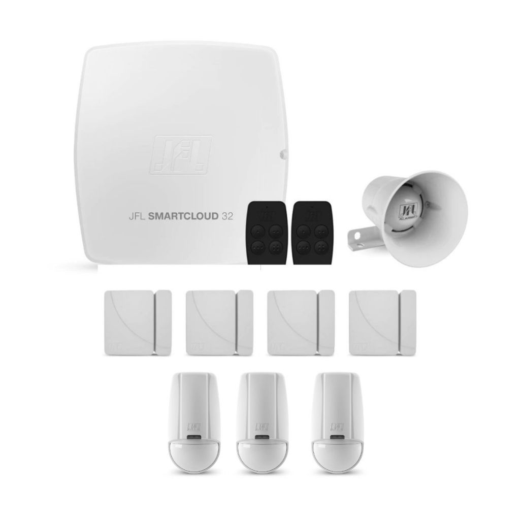 KIT ALARME WIFI JFL SMARTCLOUD 32 COM 4 SENSORES SHC FIT SEM FIO 3 SENSORES INFRAVERMELHO