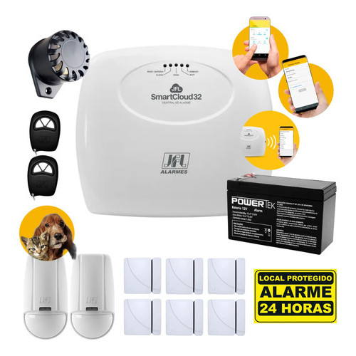 Kit Alarme Jfl Smartcloud 32 Wifi 2 Sensor Presença 6 Mag